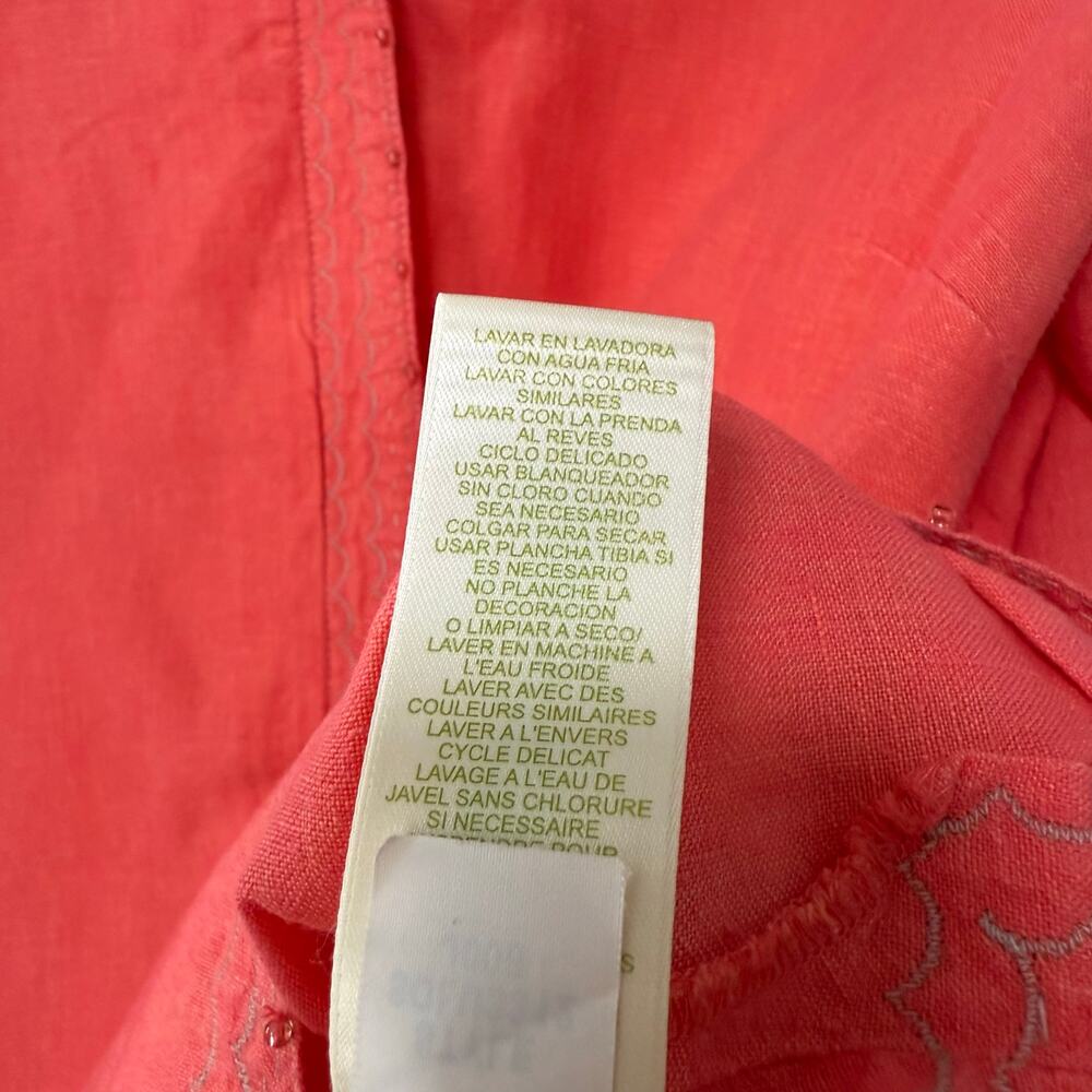 Sigrid Olsen Women's100%Linen Orange Embroidered Beaded Long Sleeve Top 1X - Picture 10 of 16